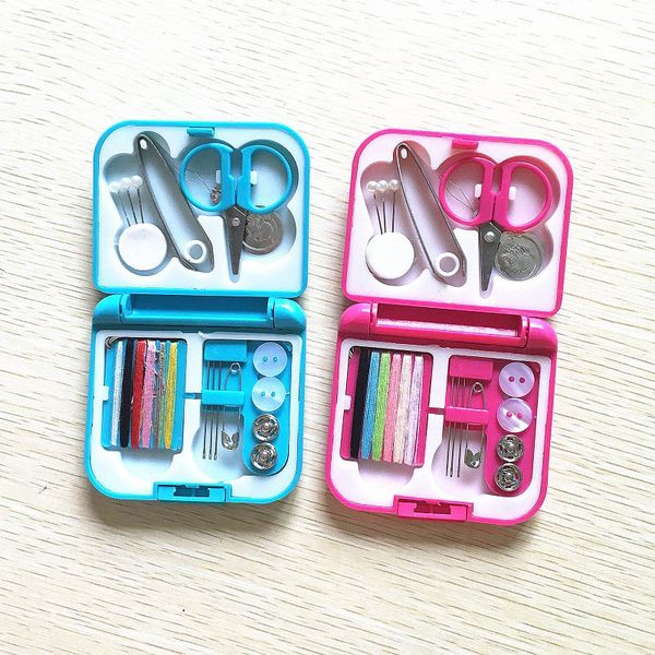 

sewing box needle threads box portable buttons pins scissor thimble travel sewing set kits accessories home tool, Black