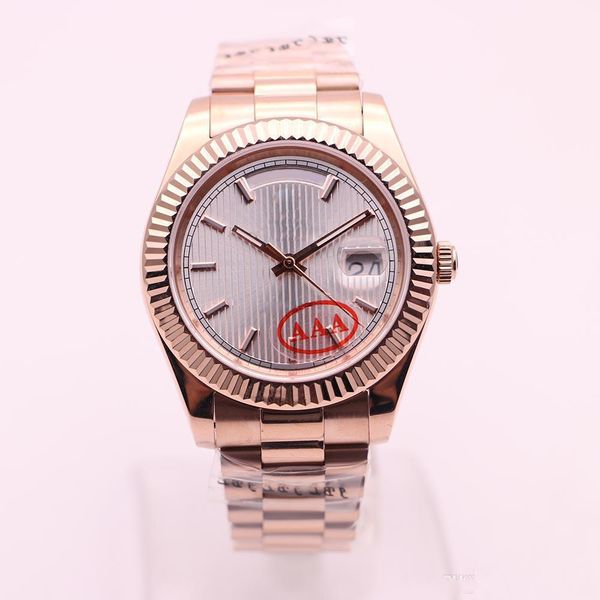 

luxury mens watch automatic 2813 movement classic style 18k rose gold daydate 40mm silver stripe dial sapphire original clasp, Slivery;brown