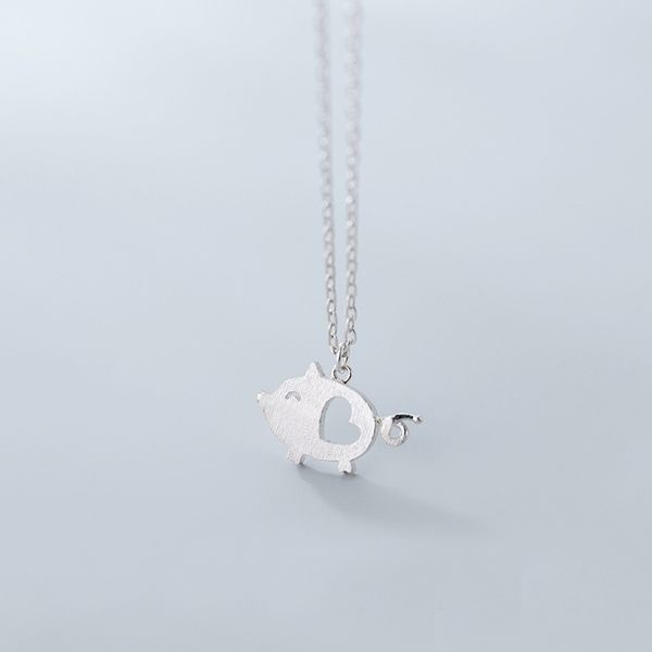 

mloveacc 100% real 925 sterling silver jewelry minimalist tiny cute pig pendant 40cm short clavicle necklace for girl women lad
