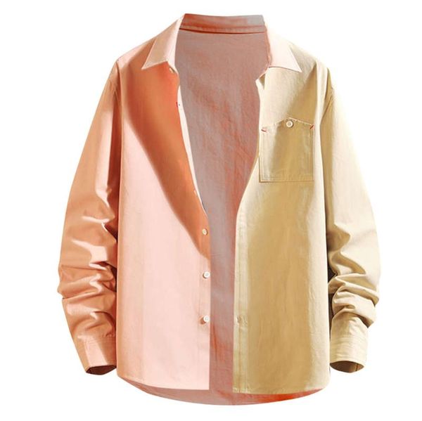 

mens' dress shirts autumn winter casual slim patchwork long sleeve shirts turn down collar tunic jackets beach blouse coats, White;black