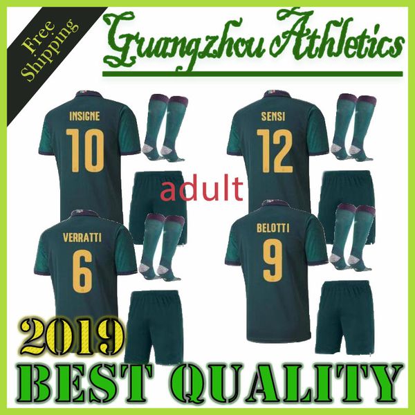 

new men 2019 20 italy european cup soccer jersey 19 20 dark green chiellini el shaarawy bonucci insigne bernardeschi football shirts, Black;blue
