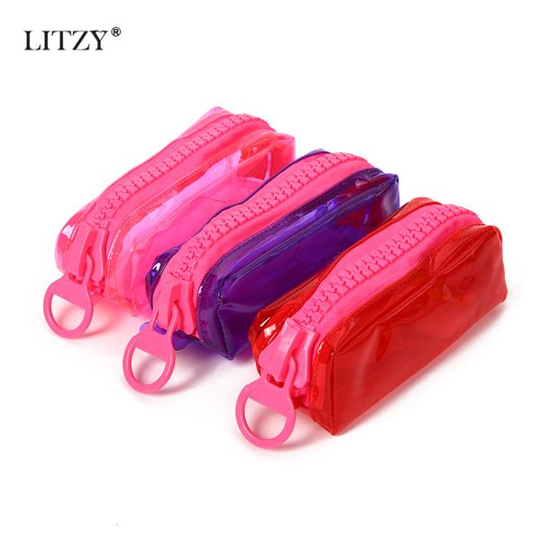 

2020popular transparent pencil bag big zipper red/purple/pink solid color pencilcase office school supplies stationery for girls