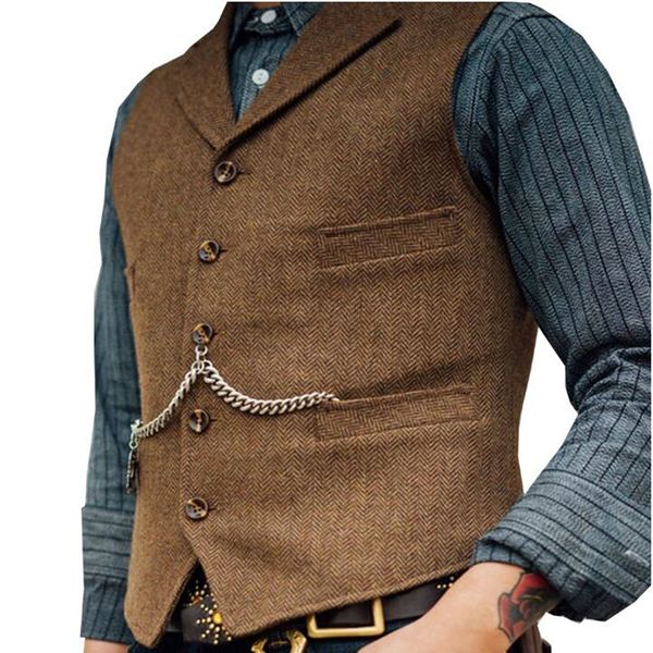 

men's suit vest boutique wool tweed slim fit leisure cotton male gentleman business waistcoat for wedding groomsmen, Black;white