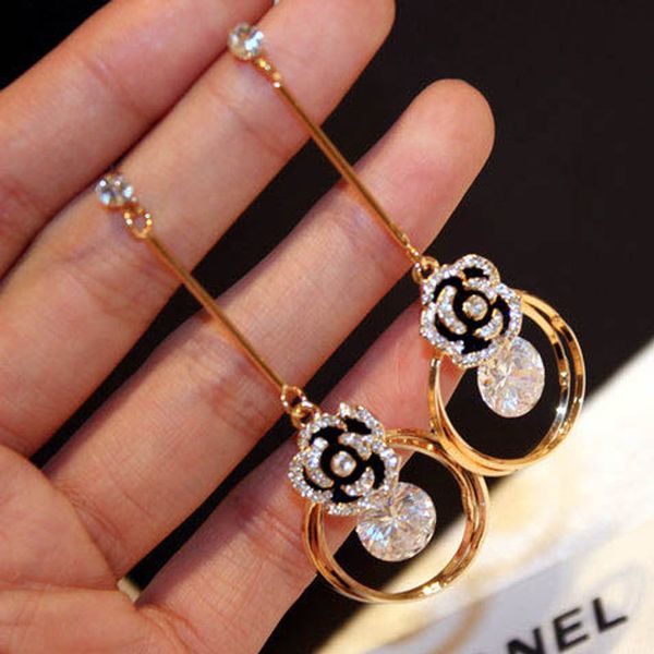 

flower shining cubic flower crystal drop pearl pendant tassel earrings for women wedding party jewelry, Silver