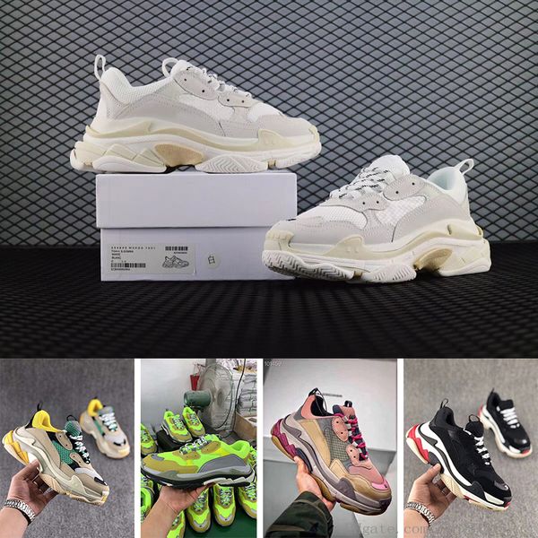 

paris 17fw fashion luxury designer women shoes dad shoes triple s 17fw sneakers for men women spring chaussures navy blue daddy shoes 36-45