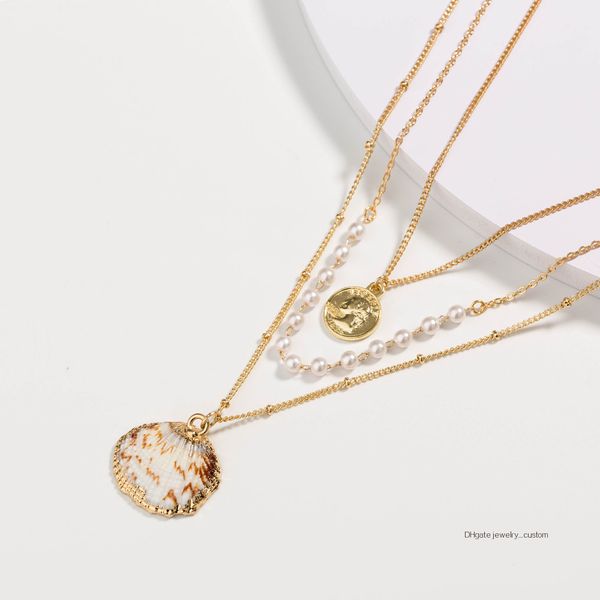 

ma'am многоэтажное ожерелье elizabeth coin necklace ручная жемчужина ожерелье из натуральной раковины, Silver