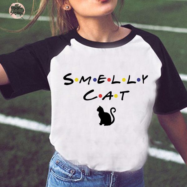 

friends casual shirt cat petal sleeve t shirt women tv stinky printed t shirt summer girl and female tea, White