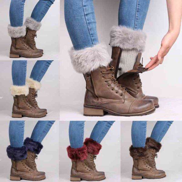 

women winter leg warmers knitted boot cuff fur trim knit ers boot socks lady crochet knit faux ers cuffs, Black;white