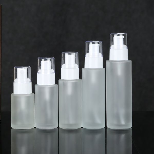 

30405060ml frosted transparent glass cosmetic bottle with press lotion dispenser fine mist sprayer pump f18776694020