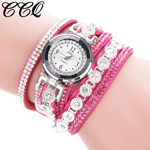 

ccq montre femme vintage shining crystal bracelet watch women dial analog quartz casual wrist watch leather strap for ladiesq1, Slivery;brown