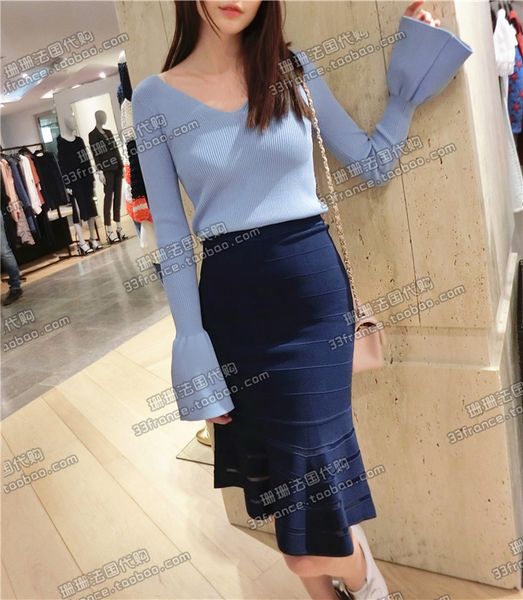 

лето рог рукав v воротник досуг вязание рубашка m7610, White;black