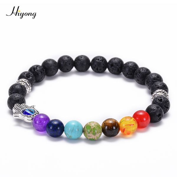 

hiyong bead bracelets 8mm lava rock stones beads bracelets evil eye hamsa hand fatima palm natural stone yoga jewelry, Black