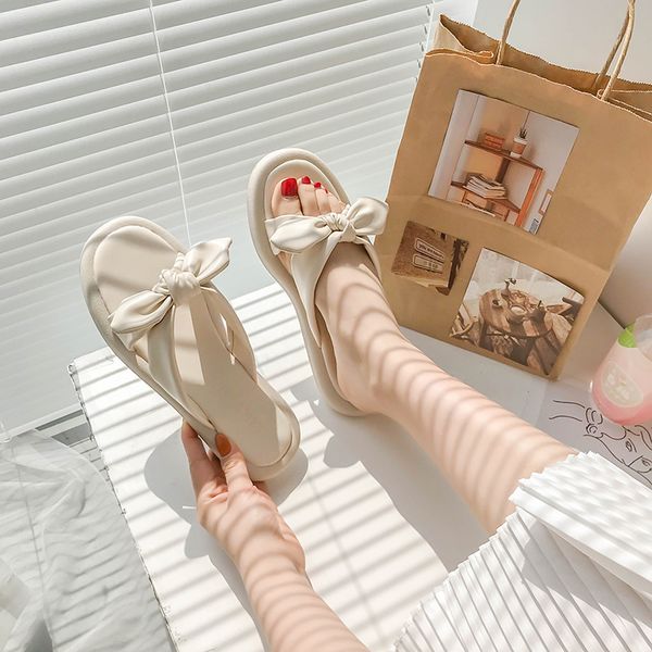 

slippers casual shoes butterfly-knot slipers women slides soft summer 2020 flat fashion pu rubber basic butterfly-knot, Black