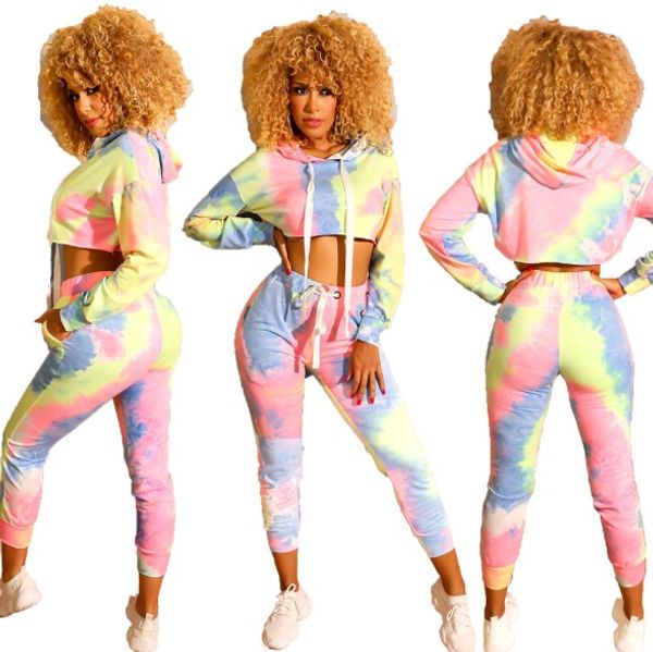 

womens tracksuit autumn winter womens set tie-dye printing hooded pencil pants suit two piece set sportswear casual fashion tracksuit, Gray