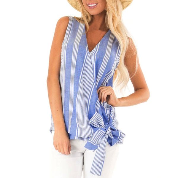 

полосатый твердые топы женские летние плюс размер свободные жилет дамы рукавов v шеи блузка ropa mujer verano#p30, White