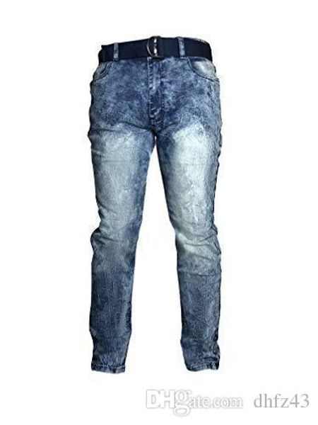 

chams mens faded belted denim slim fit jeans, Blue