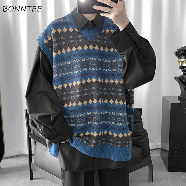 

sweater vest men printed couples bf loose mens waistcoat sleeveless sweaters chic vintage all-match outwear ins knitted new, Black;white