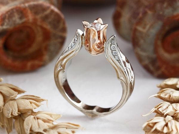 

Zhenrong wish new rose flower color separation simulation diamond ring European and American luxury Party Wedding Ring female