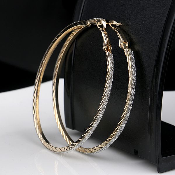 

wholesale-fashion sterling silver plated big round hoop mesh dangle earring for women studs jewelry, Golden;silver