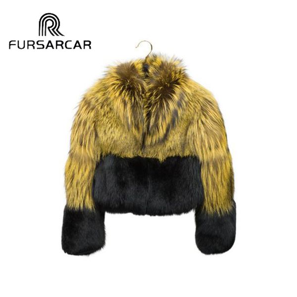 

fursarcar 2019 winter real fur coat women with fur collar fashion new outwear short style luxury jacket, Black