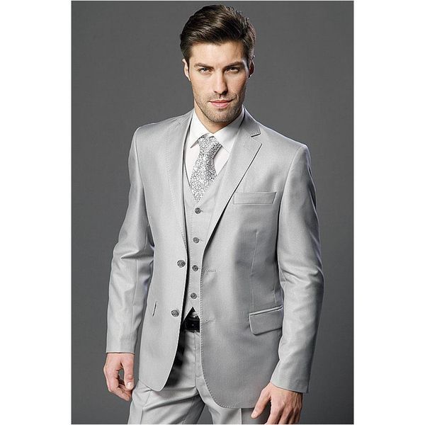 

brand new light grey groom tuxedos notch lapel groomsman wedding 3 piece suit popular men business jacket blazer(jacket+pants+tie+vest) 2655, Black;gray