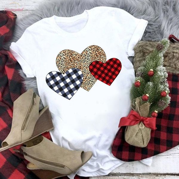 

womens love heart plaid print t shirt valentines day summer shirt short sleeve lady women tee shirt women clothing poleras mujer, White