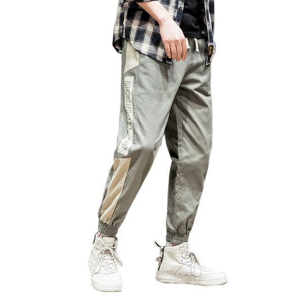

side pockets cargo harem pants men spring casual loose elastic waist cotton hip hop new male trousers mens joggers pants homme, Black