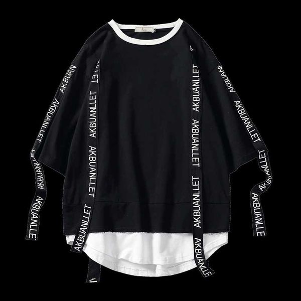 

2020 summer style men t shirt hip hop o neck short sleeve casual ribbon decoration streetwear tees men, White;black