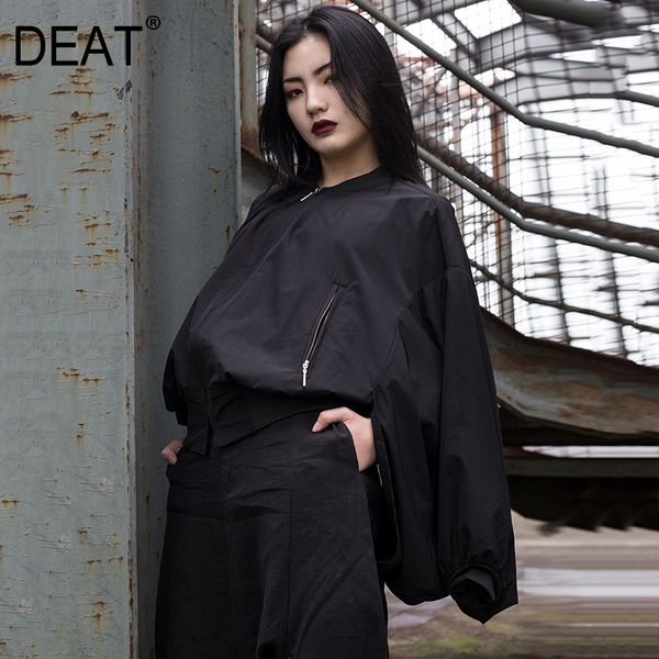 

deat] 2019 new spring summer stand collar batwing long bat sleeve zipper short personality jacket women coat fashion tide 1c09, Black;brown