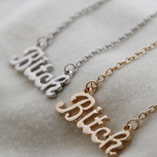 

fashion women clavicle necklaces bitch letters pendant necklace fine jewelry gift ik88, Golden;silver