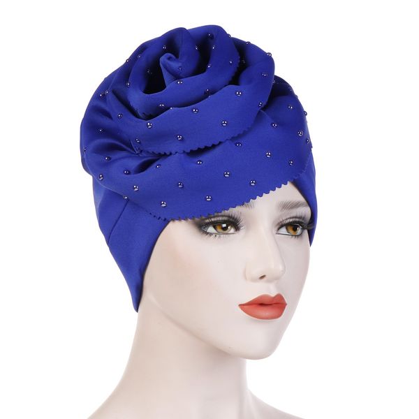 

new europe hand cutting oversized flowers plus ceramic flip pure color turban hat space cotton baotou hat winter hats for women, Blue;gray