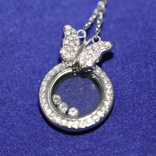 

fashion-real 925 sterling silver crystal cz diamonds pendant necklace for women moving round with butterfly classic pendant