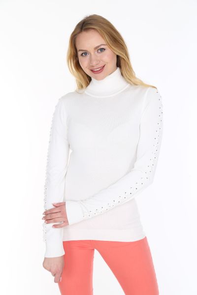 

sleeve detail turtleneck rayon knitwear blouse white roll neck top, White;black