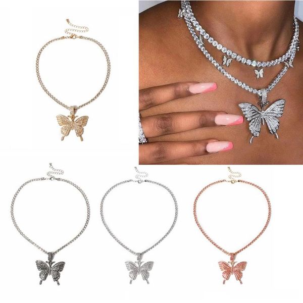 

sparking fully iced out crystal pave butterfly pendant cubic zircon 3d butterfly pendant necklace fashion jewelry, Silver