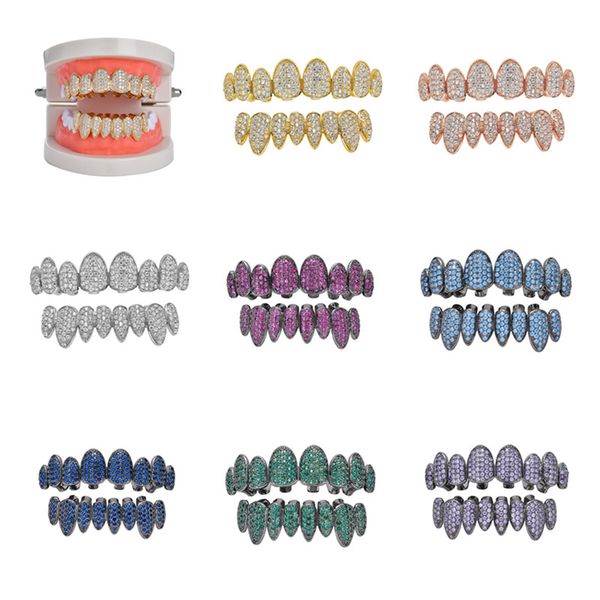 

8 colors for options iced out cz grillz crystal jewelry accessories bottom grills teeth body jewelry hip hop bling cubic zircon, Black