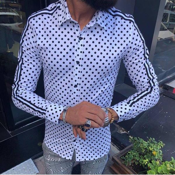 

Spring 2019 Men's Shirts Casual Shirt New Arrival Long Sleeve Casual Slim Fit Male Shirt Polka Dot Men Streetwear