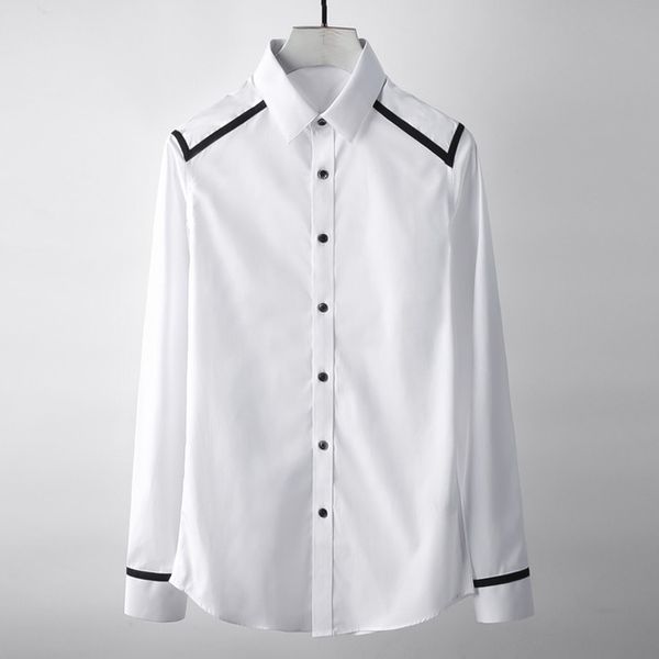 

minglu slim fit men shirt hight quality shoulder and sleeve piping design mens dress shirt trend long sleeve man shirts 4xl, White;black