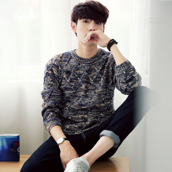 

fashion colored sweater men round neck long-sleeved sweater autumn winter korean version slim student base long sleeve, White;black