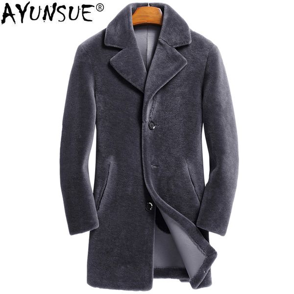 

ayunsue real fur coat men sheep shearing long wool coat winter jacket men two side wear leather jackets veste homme cuir kj858, Black