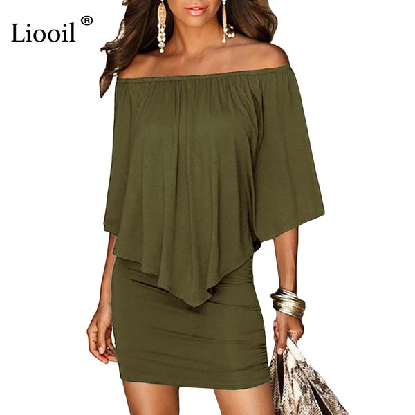 

Army green Slash Neck Women Mini Dress 2019 Summer Style Off Shoulder Sexy Dresses Vestidos Black White Beach Casual Dress