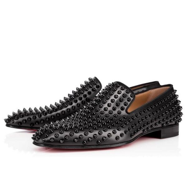 

luxury mens spikes black red bottom loafers,designer casual business wedding dress shoes men oxfords flat wedding shoes