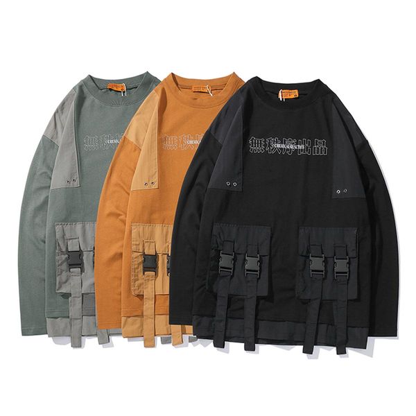 

mens pullover sweatshirt hip hop streetwear hoodies fashion printing cargo multi pockets hoodie casual cotton loose male