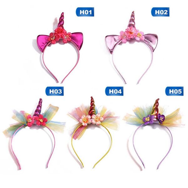 

girls flower cat ears cute unicorn headbands children headwear p props party hair hoop hairbands kids hair accessories, Slivery;white