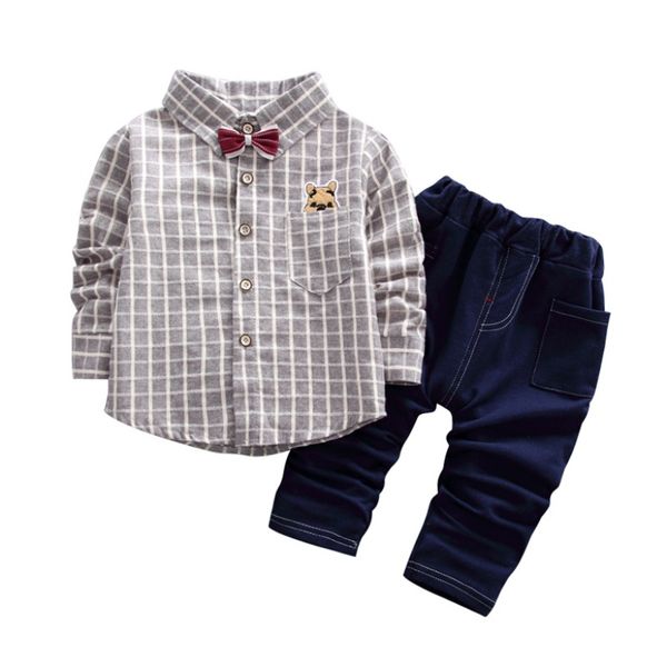 

kids baby rushed full autumn little boys baby casual gentleman plaid turn-down long sleeve clothing sets child set, White