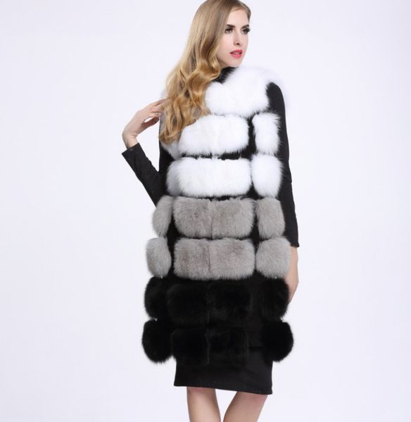 

winter coat women faux fox fur vest brand women autumn winter long fur vests fashion luxury women's jacket, Black