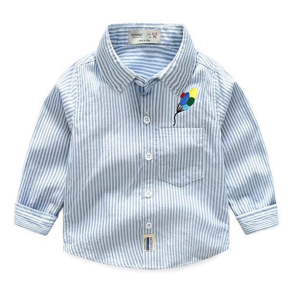 

Baby Boys Striped Shirts Spring New Style Children's Clothing Popular Lapel Striped Clothes Long-sleeved Shirts 2-7Y, Light blue