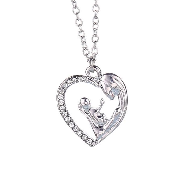 

moms jewelry birthday gift for mother baby heart pendant mom daughter son child family love chain necklace, Silver