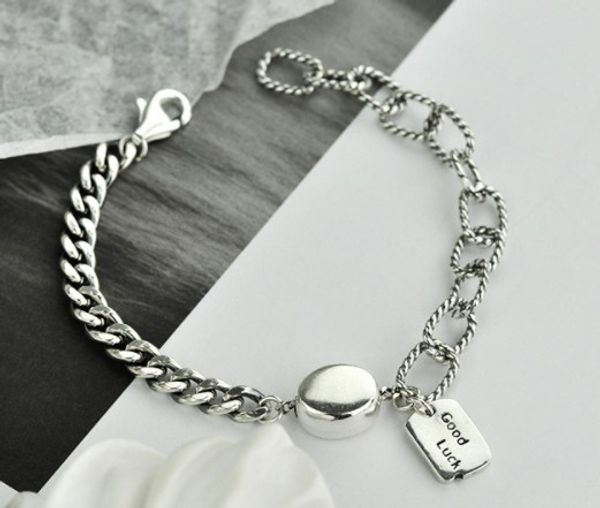 

s925 sterling silver bracelet female square luck niche design simple and wild good luck bracelet jewelry, Golden;silver
