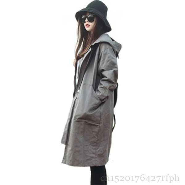 

2019 new spring autumn women's hooded trench coat casual plus size loose winter bf harajuku coat girls black gray overcoat z201, Tan;black