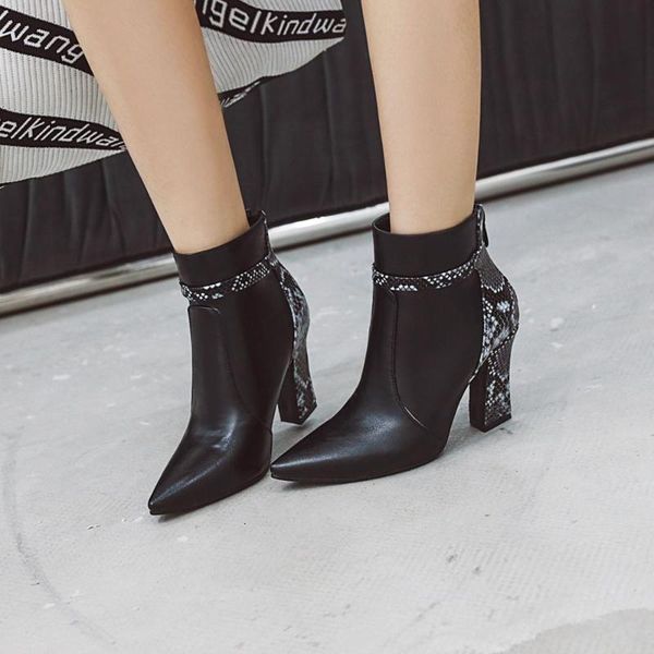 

fashion women boots casual leather low high heels spring shoes woman pointed toe rubber ankle boots black white zapatos mujer